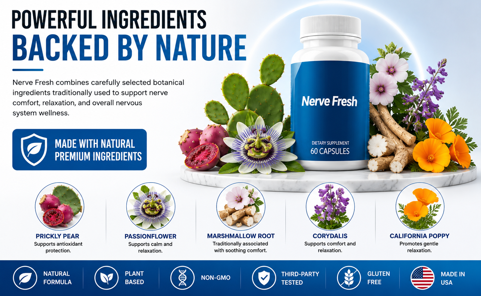 Nerve Fresh bottle with key ingredients