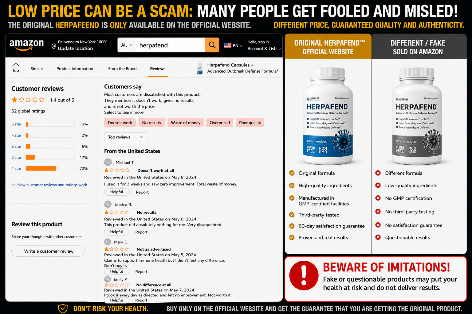 Herpafend negative reviews and marketplace warning